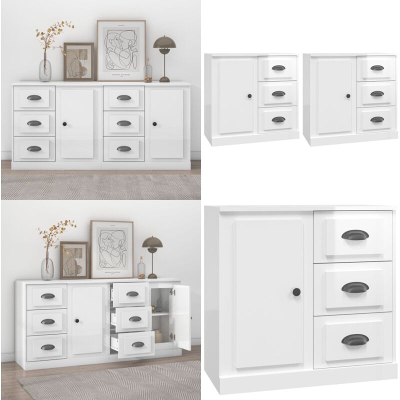 Vidaxl - Buffets 2 pcs blanc brillant bois d'ingénierie - Buffet - Meuble De Rangement - Armoire - Commode - Design Classique - Home & Living
