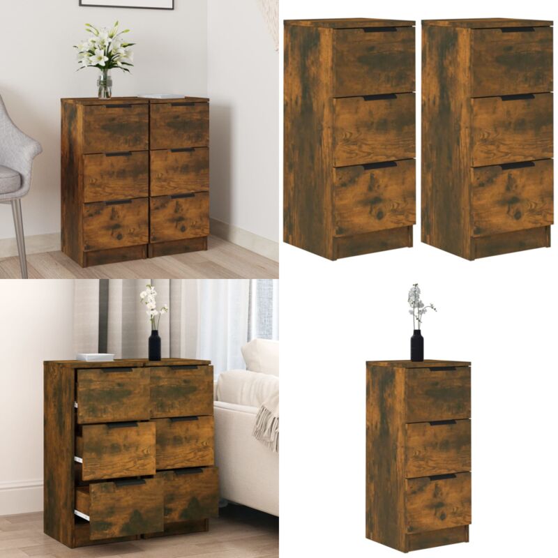 Buffets 2 pcs Chêne fumé 30x30x70 cm Bois d'ingénierie - Buffet - Meuble De Rangement - Commode - Mobilier Intérieur - Meuble De Salon - Home & Living