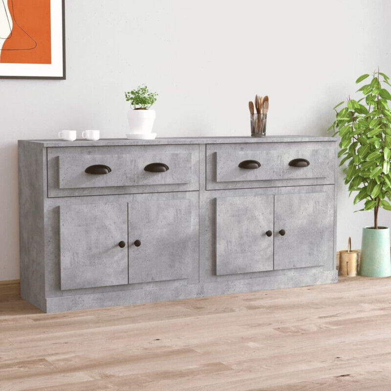 Buffets 2 pcs gris béton bois d ingénierie