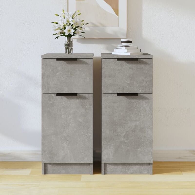 Vidaxl - Buffets 2 pcs Gris béton 30x30x70 cm Bois d'ingénierie