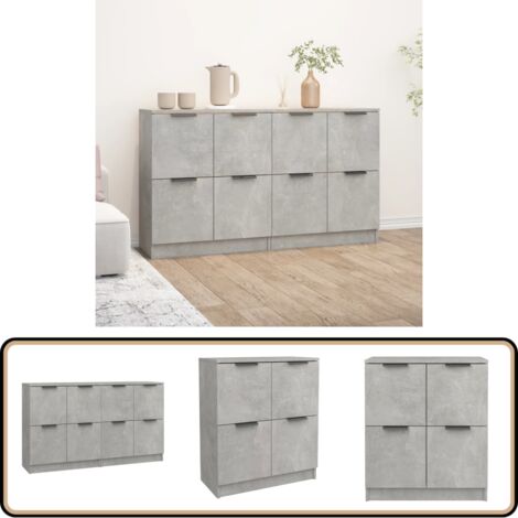 Buffets 2 pcs Gris béton 60x30x70 cm Bois d'ingénierie - Buffet Gris - Meuble Rangement - Commode - Bibliothèque - Mobilier Salon