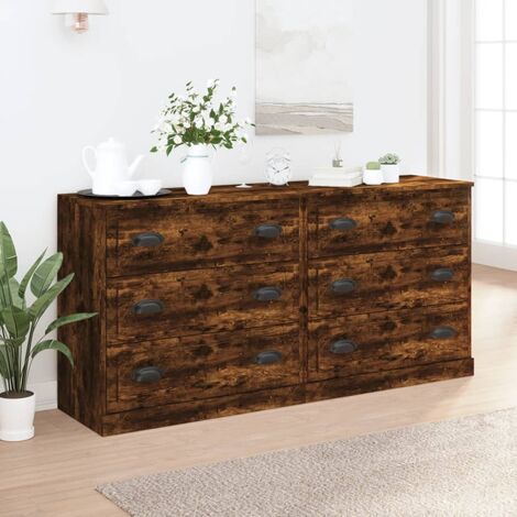 Buffets 2 pcs Meuble de rangement Commode Bahut chêne fumé bois d'ingénierie 90084