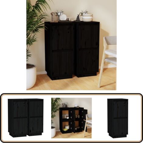 Buffets 2 pcs Noir 31,5x34x75 cm Bois massif de pin - Buffet Noir - Meuble Rangement - Armoire Design - Mobilier Chambre - Table Basse