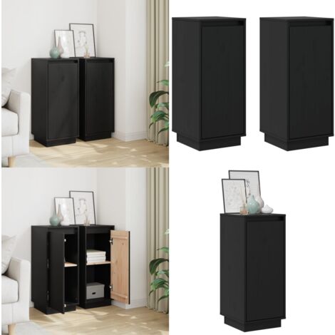 Buffets 2 pcs Noir 31,5x34x75 cm Bois massif de pin - Buffet Noir - Meuble Rangement - Bibliothèque Design - Commode Moderne - Mobilier Chambre - Home & Living