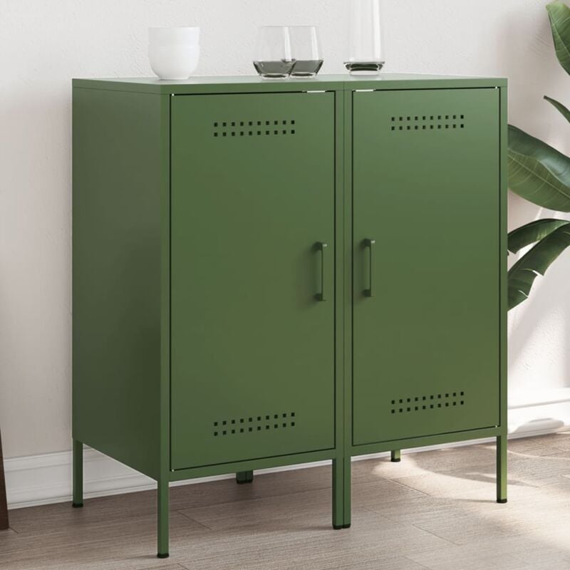 vidaXL Buffets 2 pcs vert olive 36x39x79 cm acier