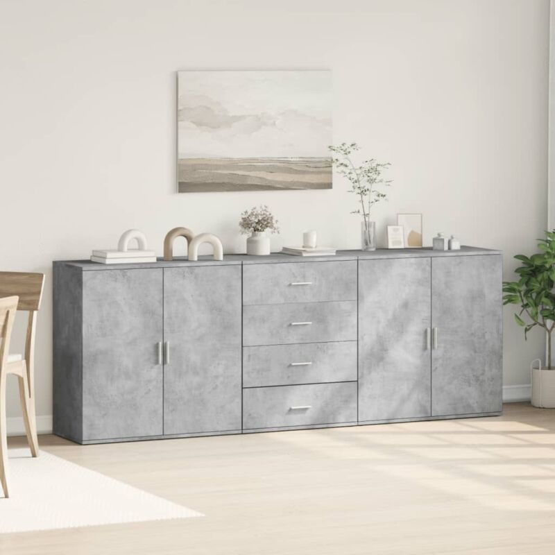 Buffets 3 pcs gris béton bois d'ingénierie vidaXL