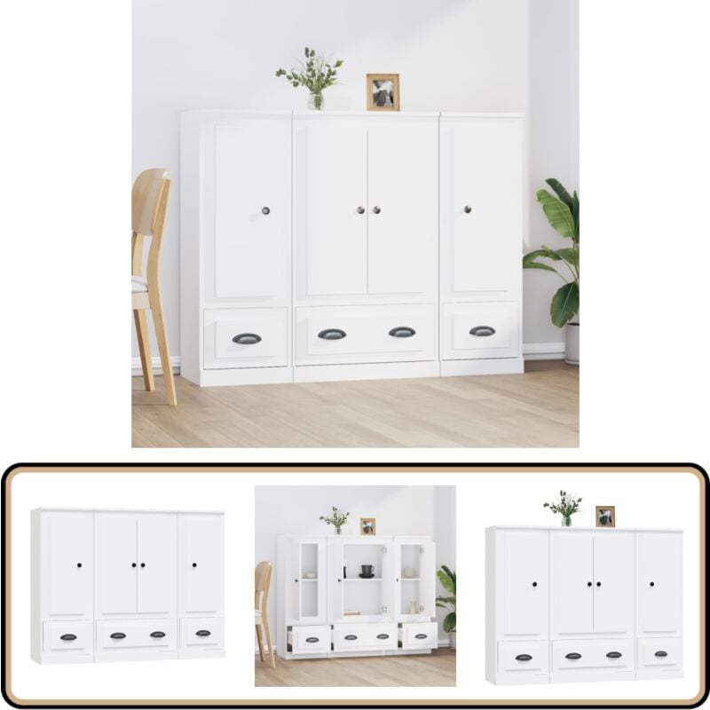 Vidaxl - Buffets 3 pcs blanc bois d'ingénierie - Buffet Design Moderne - Meuble Rangement Blanc - Buffet Cuisine - Buffet Salon - Buffet Industriel