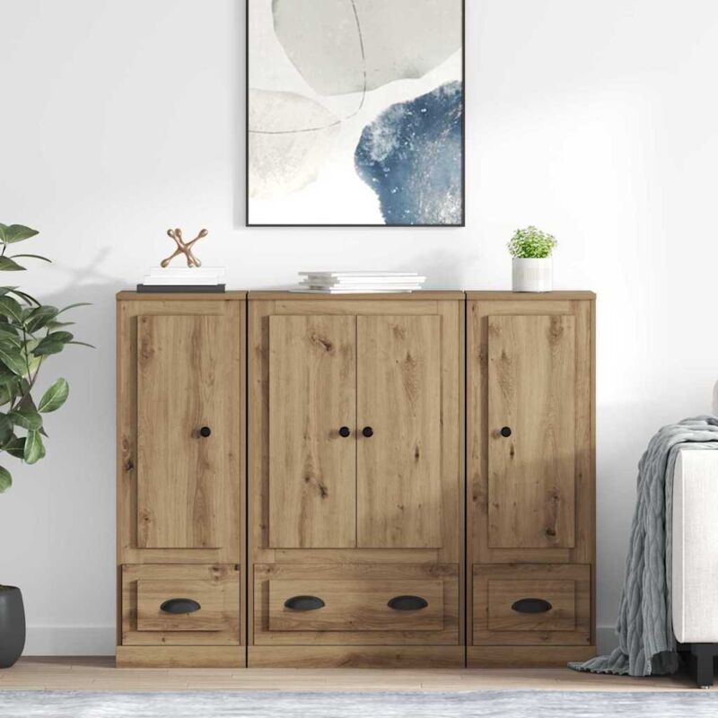 vidaXL Haut Armoire 3 pcs Chêne artisanal Bois d'ingénierie