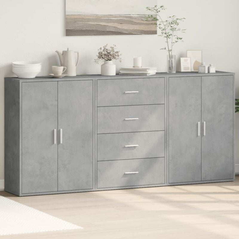 Vidaxl - Buffets 3 pcs gris béton 60x31x84 cm bois d'ingénierie