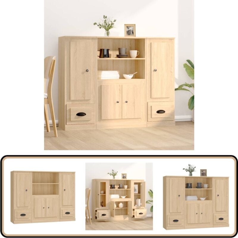 Buffets 3 pcs chêne sonoma bois d'ingénierie - Buffet Design Moderne - Meuble Rangement Cuisine - Buffet En Bois Massif - Buffet Chic - Buffet Salon