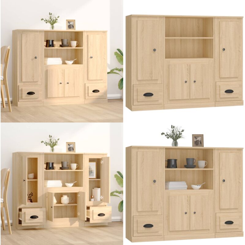 Buffets 3 pcs chêne sonoma bois d'ingénierie - Buffet Design Moderne - Meuble Rangement Cuisine - Buffet En Bois Massif - Buffet Chic - Buffet Salon