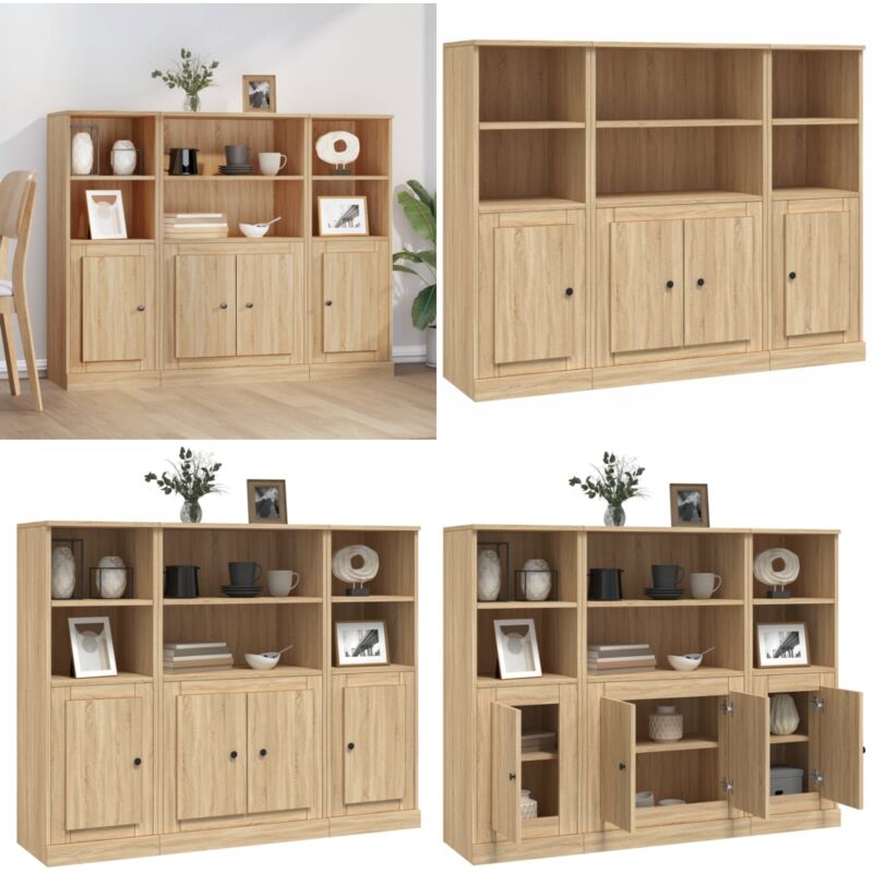 Vidaxl - Buffets 3 pcs chêne sonoma bois d'ingénierie - Buffet - Meuble De Rangement - Armoire - Commode - Bois D'ingénierie - Home & Living