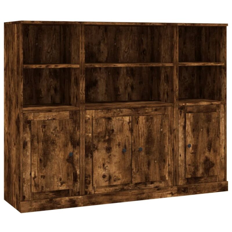 Buffets 3 pcs chêne fumé bois d'ingénierie Vidaxl