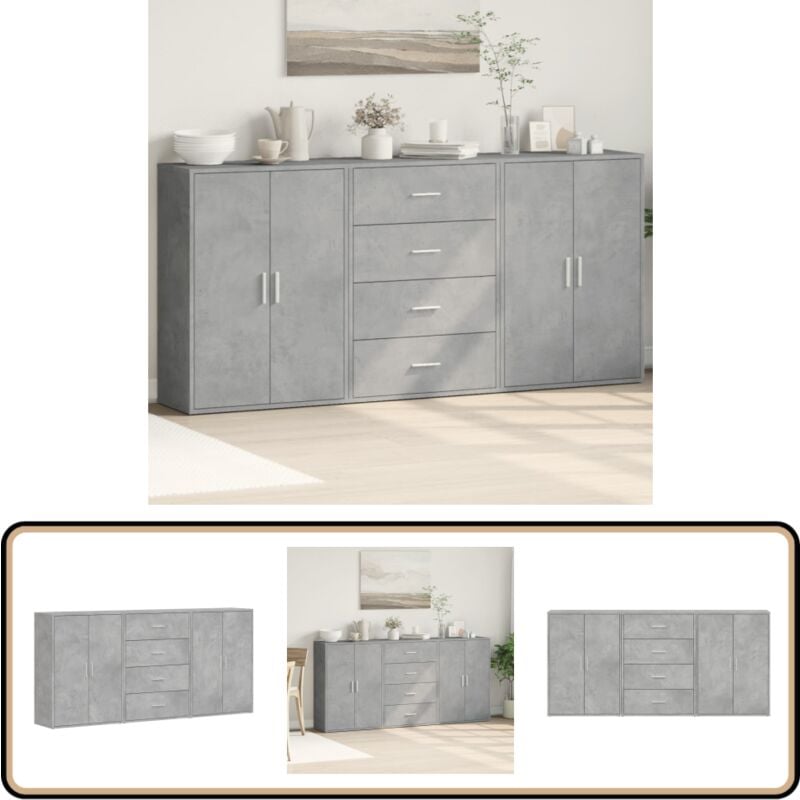 Vidaxl - Buffets 3 pcs gris béton 60x31x84 cm bois d'ingénierie - Buffet - Armoire De Rangement - Meuble De Rangement - Mobilier Moderne - Meuble tv