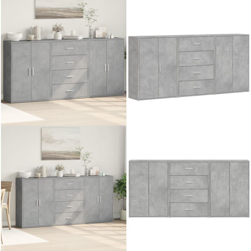 Buffets 3 pcs gris béton 60x31x84 cm bois d'ingénierie - Buffet - Armoire De Rangement - Meuble De Rangement - Mobilier Moderne - Meuble tv - Home &