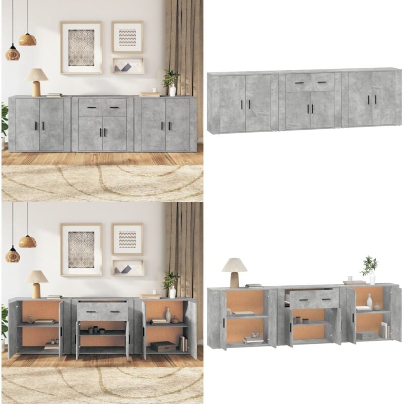 Vidaxl - Buffets 3 pcs gris béton bois d'ingénierie - Buffet Classique - Meuble Rangement - Armoire - Bahut - Mobilier Salon - Home & Living