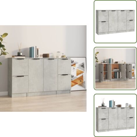 Buffets 3 pcs gris béton bois d'ingénierie - Buffet Design Minimaliste - Meuble Rangement - Buffet Gris - Buffet Moderne - Commode