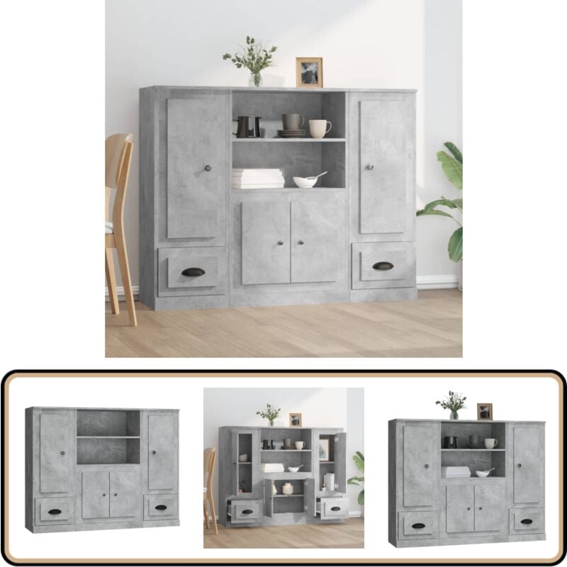 Vidaxl - Buffets 3 pcs gris béton bois d'ingénierie - Buffet Design Moderne - Meuble Rangement Cuisine - Buffet Gris - Buffet Industriel - Buffet