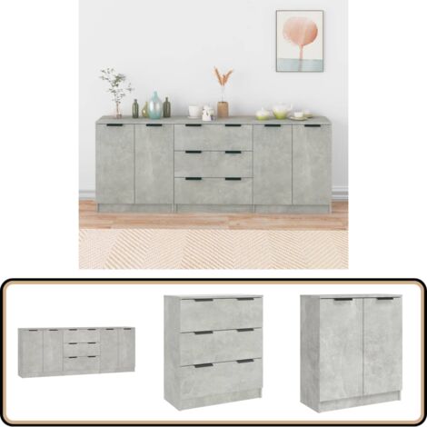 Buffets 3 pcs gris béton bois d'ingénierie - Buffet - Meuble De Rangement - Mobilier Moderne - Commode - Étagère Ouverte