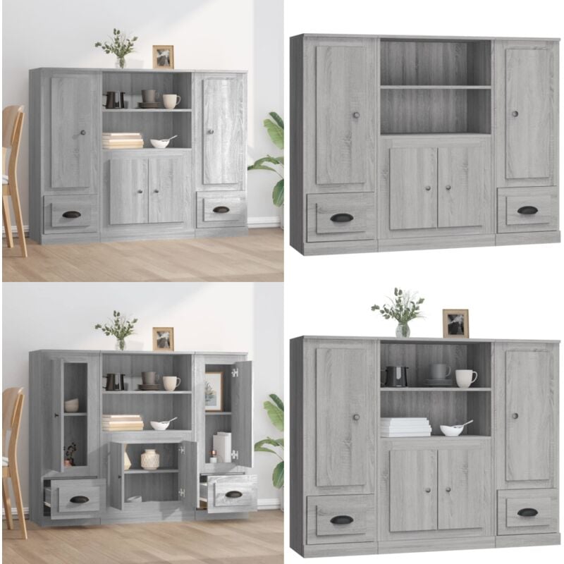 Buffets 3 pcs sonoma gris bois d'ingénierie - Buffet Design Moderne - Meuble Rangement Cuisine - Buffet Gris - Buffet Salon - Buffet Industriel