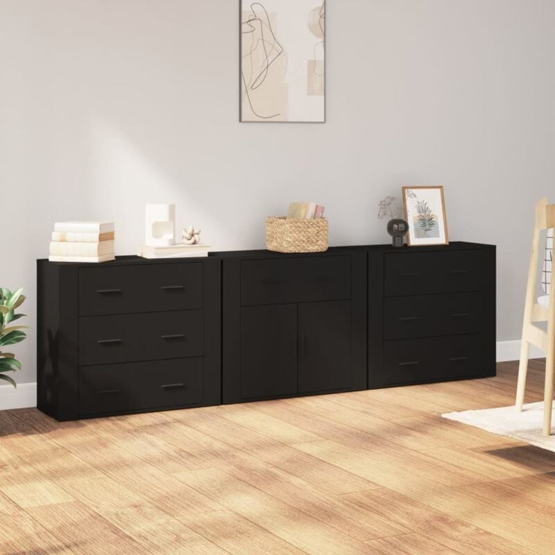Vidaxl - Buffets 3 pcs noir bois d'ingénierie