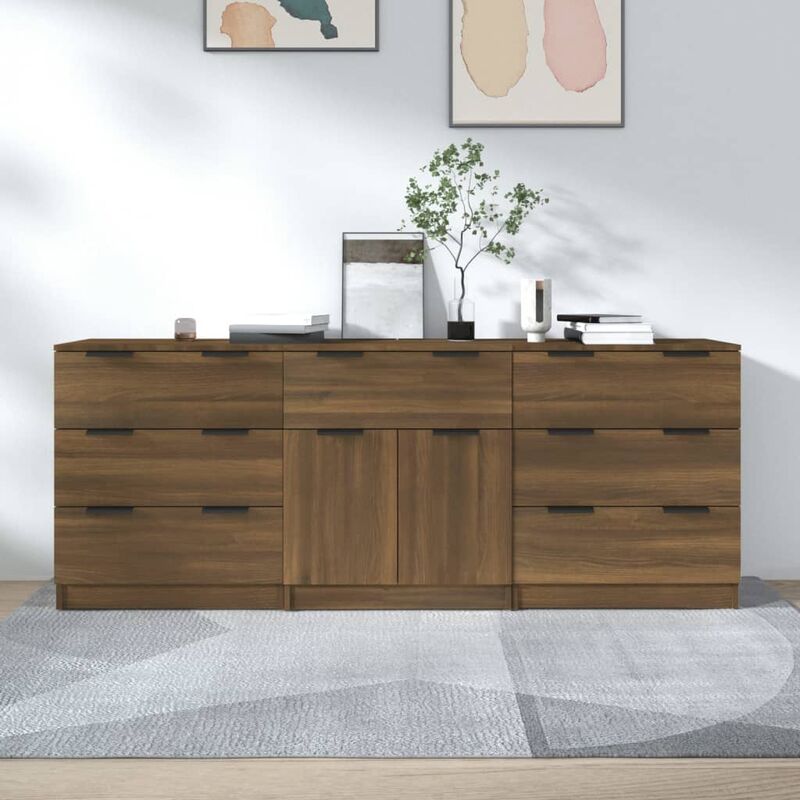 définissez 3 meubles simple et élégant buffet équipé de tiroirs et de différentes portes de couleurs couleur : marron foncé