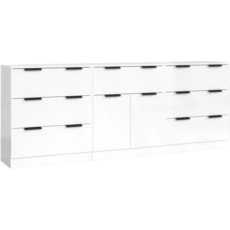 Vidaxl - Buffets 3 pcs blanc brillant bois d'ingénierie