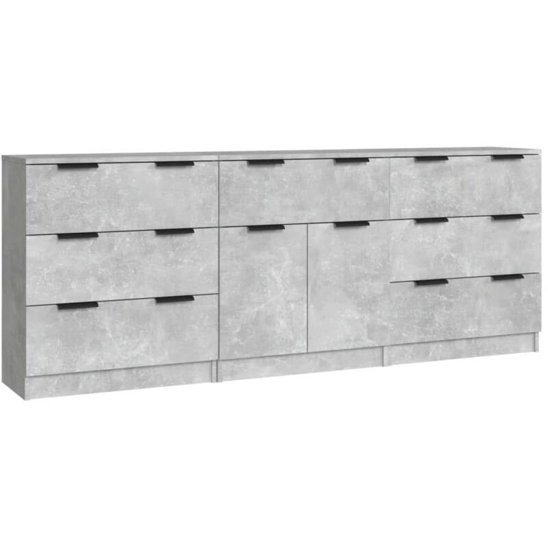 Buffets 3 pcs gris béton bois d'ingénierie