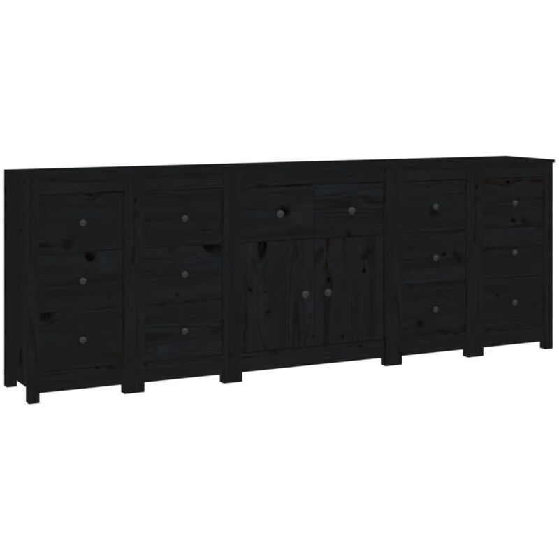 Buffet Noir 230x35x80 cm Bois massif de pin