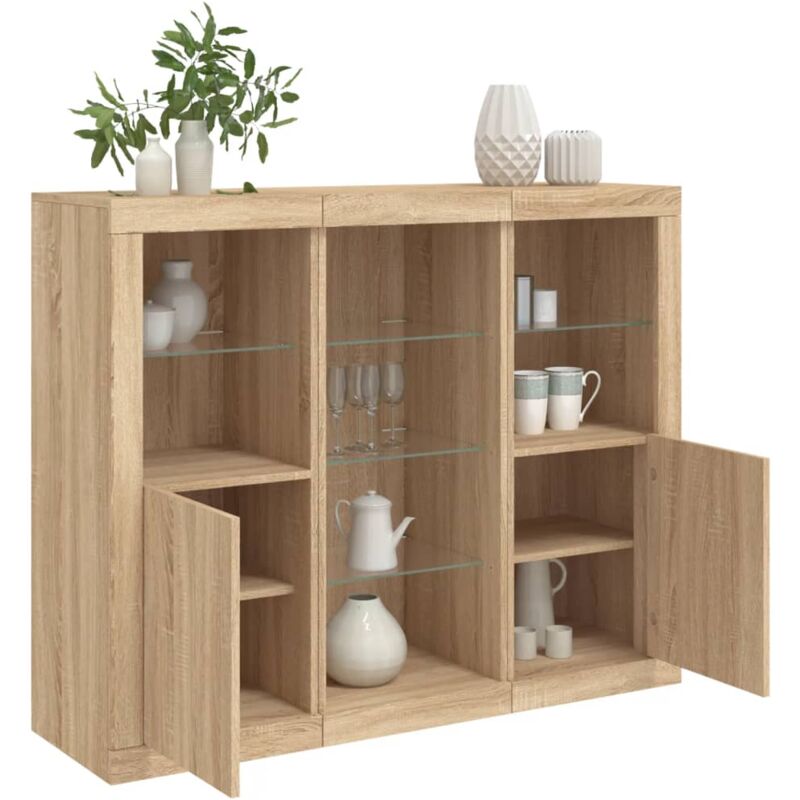 Vidaxl - Buffets avec lumières led 3 pcs chêne sonoma bois d'ingénierie