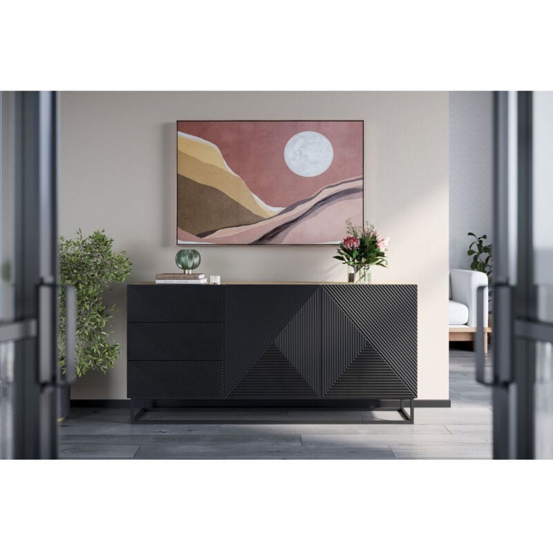 Buffet 2 portes 167 cm alice pieds en métal Chêne et noir - Bobochic