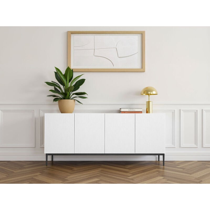 Buffet 4 portes 200 cm kasha Pieds noir Blanc - Bobochic
