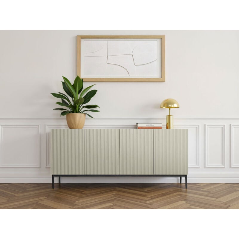Buffet 4 portes 200 cm kasha Pieds noir Beige - Bobochic