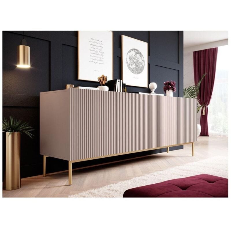 BOBOCHIC - Buffet 4 portes 200 cm KASHA Pieds or Rose