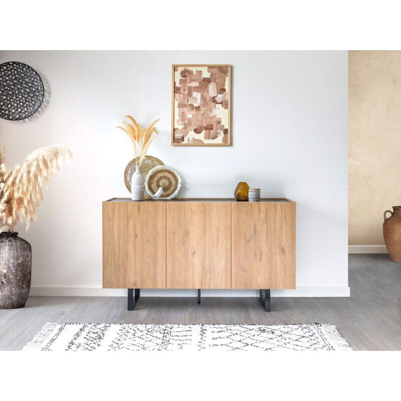 Bobochic - Buffet 3 portes 140 cm opera effet chêne et imitation marbre noir