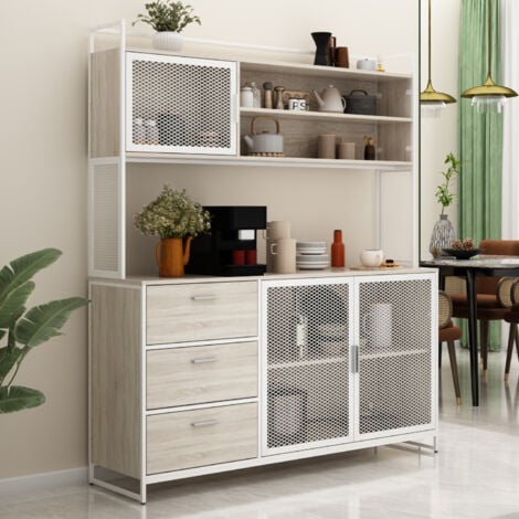 FUFU&GAGA Buffetschrank mit Arbeitsplatte, hoher Buffetschrank mit 3 Schubladen, Sideboard mit Regalen, Esszimmerschrank für Küche, Wohnzimmer, Esszimmer