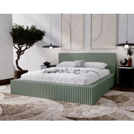 EMPORIUS 200x200 cm - Doppelbett mit Bettkasten und Lattenrost, Cordstoff Olive (Vito 77)