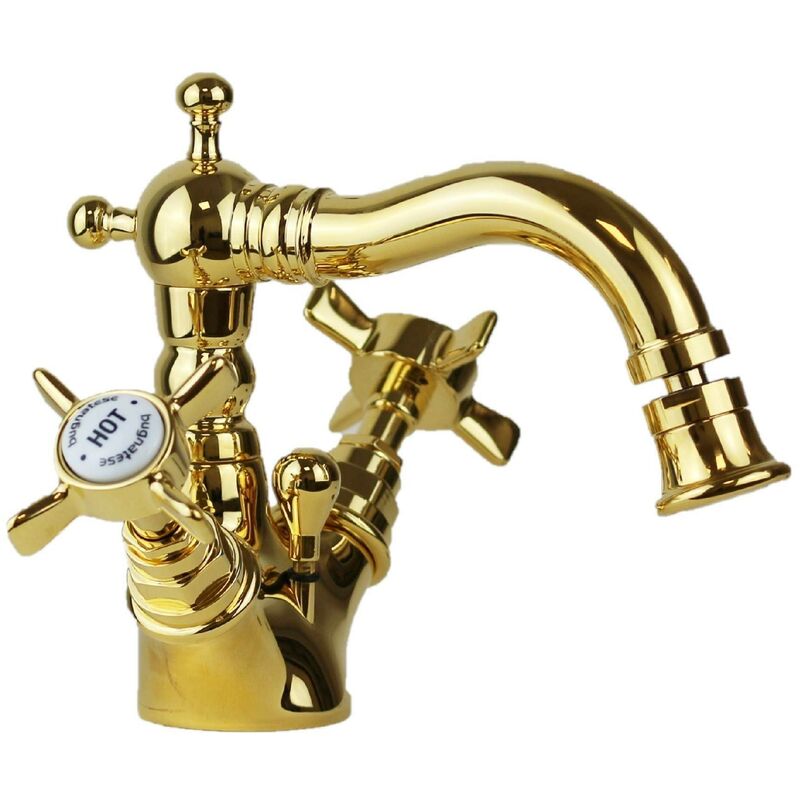 

Mezclador de bidé de un orificio 2 manijas Bugnatese Princeton 844 | Oro - Desagüe automático 1'1/4