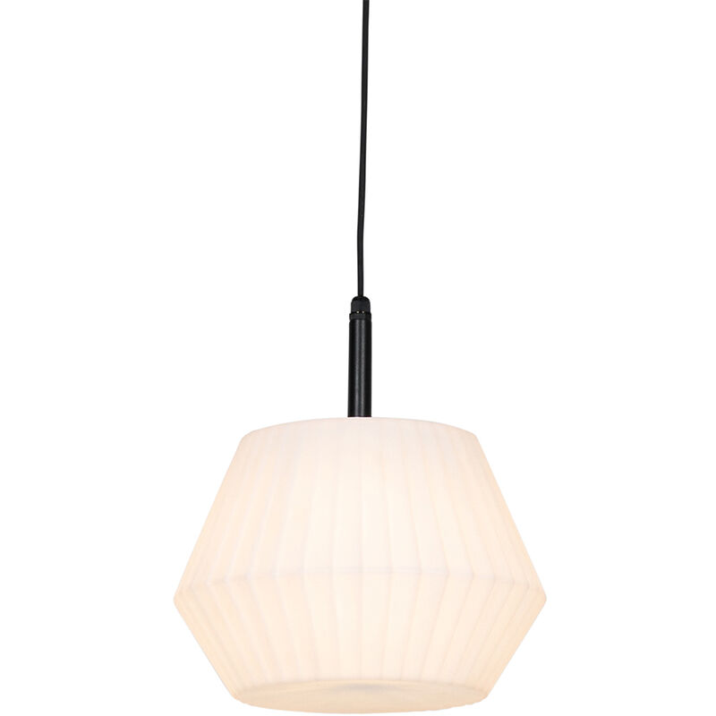 Qazqa Moderne Außenhängelampe Schwarz Mit Weißem Schirm 32, 9 Cm Ip44 - Robbert