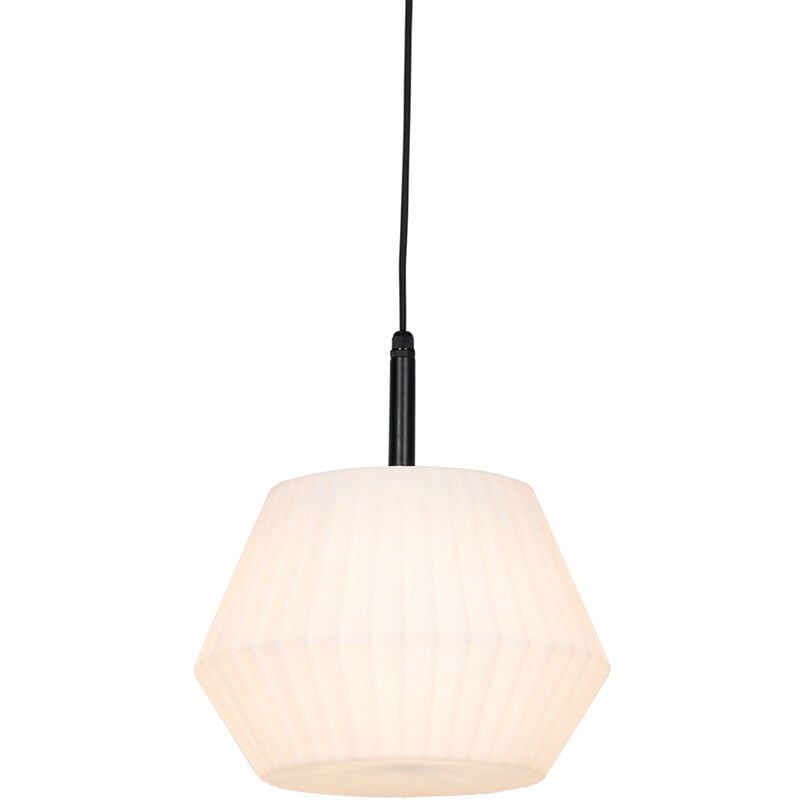 Modern outdoor hanging lamp black with white shade 32.9 cm IP44 - Robbert - White