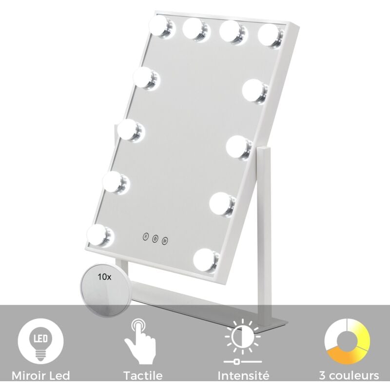 Bulb little Miroir de maquillage Blanc 12 led réglables éclairage + intensité lumineuse