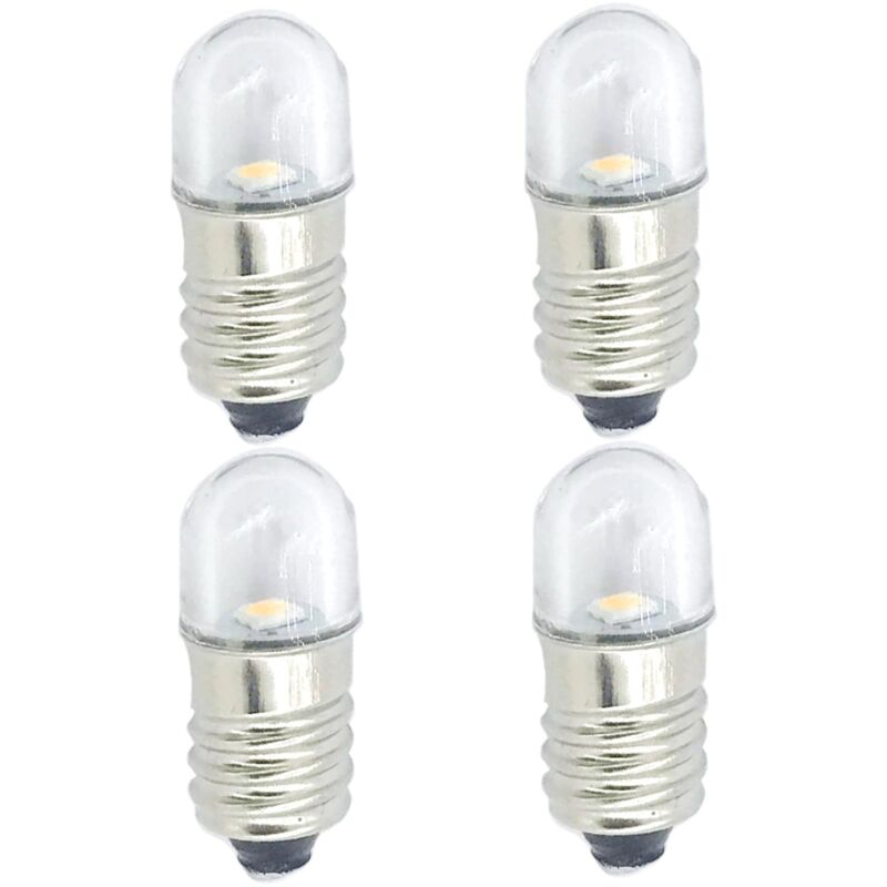 Bulbe LED E10 4PCS 1x0, 4 pouces 6500k 3V Remplacement E10 Bulbe avec couvercle transparent pour lampe de poche, signe LED, lampe