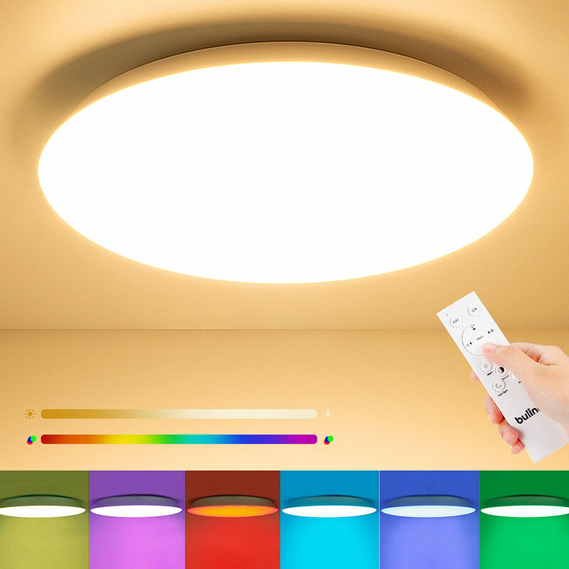 BULING RGB LED Deckenleuchte Dimmbar 24W, Deckenlampe LED Farbwechsel mit Fernbedienung Rund IP54 Wasserfest für Kinderzimmer Schlafzimmer Wohnzimmer