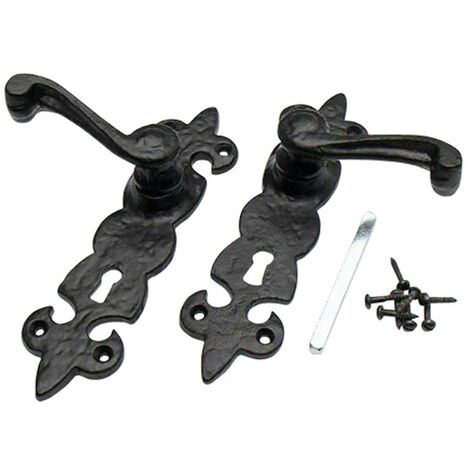 Bulk Hardware BH01855 Set Maniglia per Serratura Porta con Chiave, Motivo a Giglio, Finitura Anticato, Nero Anticato