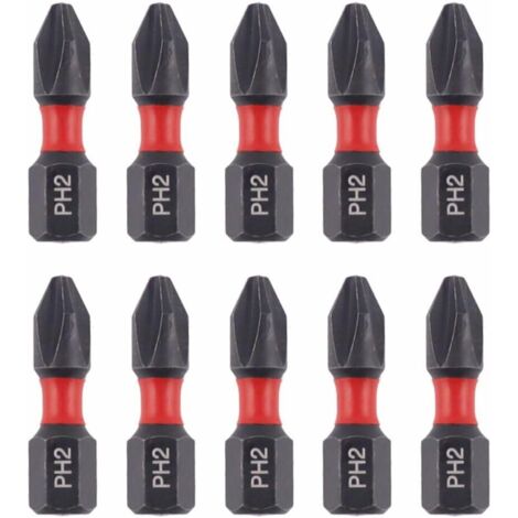 Bull Bits 25 mm PH2 Schlagschrauber-Bit-Set (10-teilig) – Phillips 2, Shock Zone, S2-Stahl, Torsion Zone
