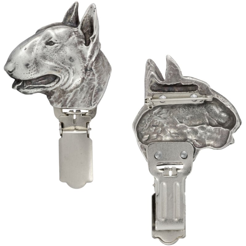Bull Terrier - broche avec clip, porte-numéro de départ, badge argenté pour expositions canines par Art-Dog