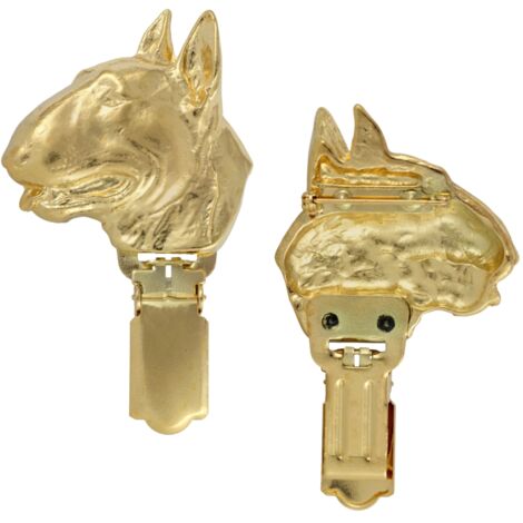 Bull Terrier - broche avec clip, porte-numéro de départ plaqué or, badge noble pour une exposition canine par Art-Dog
