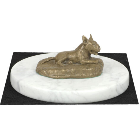 Bull Terrier, Bull Terrier I - estatuilla de perro, figura en mármol blanco, trofeo para una exposición canina de la marca Art-Dog