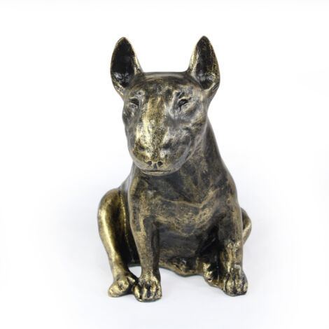 Bull Terrier, Bull Terrier I - statuetta di cane, cane seduto sulla scrivania, decorazione per il soggiorno di un amante dei cani di Art-Dog