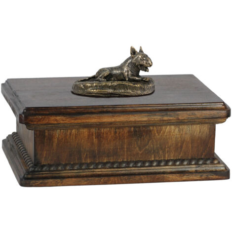 Bull Terrier, Bull Terrier I - une urne pour les cendres de chien, une urne classique avec une statuette, une urne élégante avec un chien d'Art-Dog